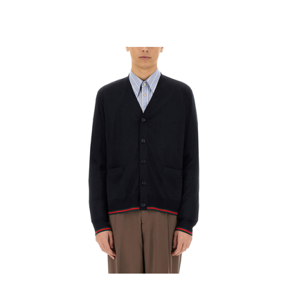 Wool Knit Cardigan with Web in Dark Blue - Image 1