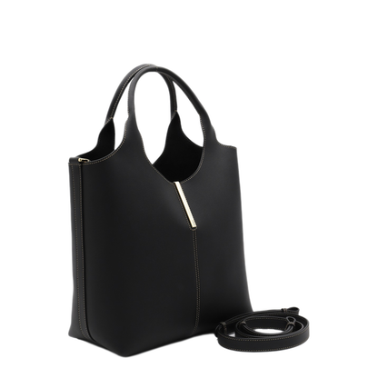 Small Calf Leather Tote - Black - Image 3