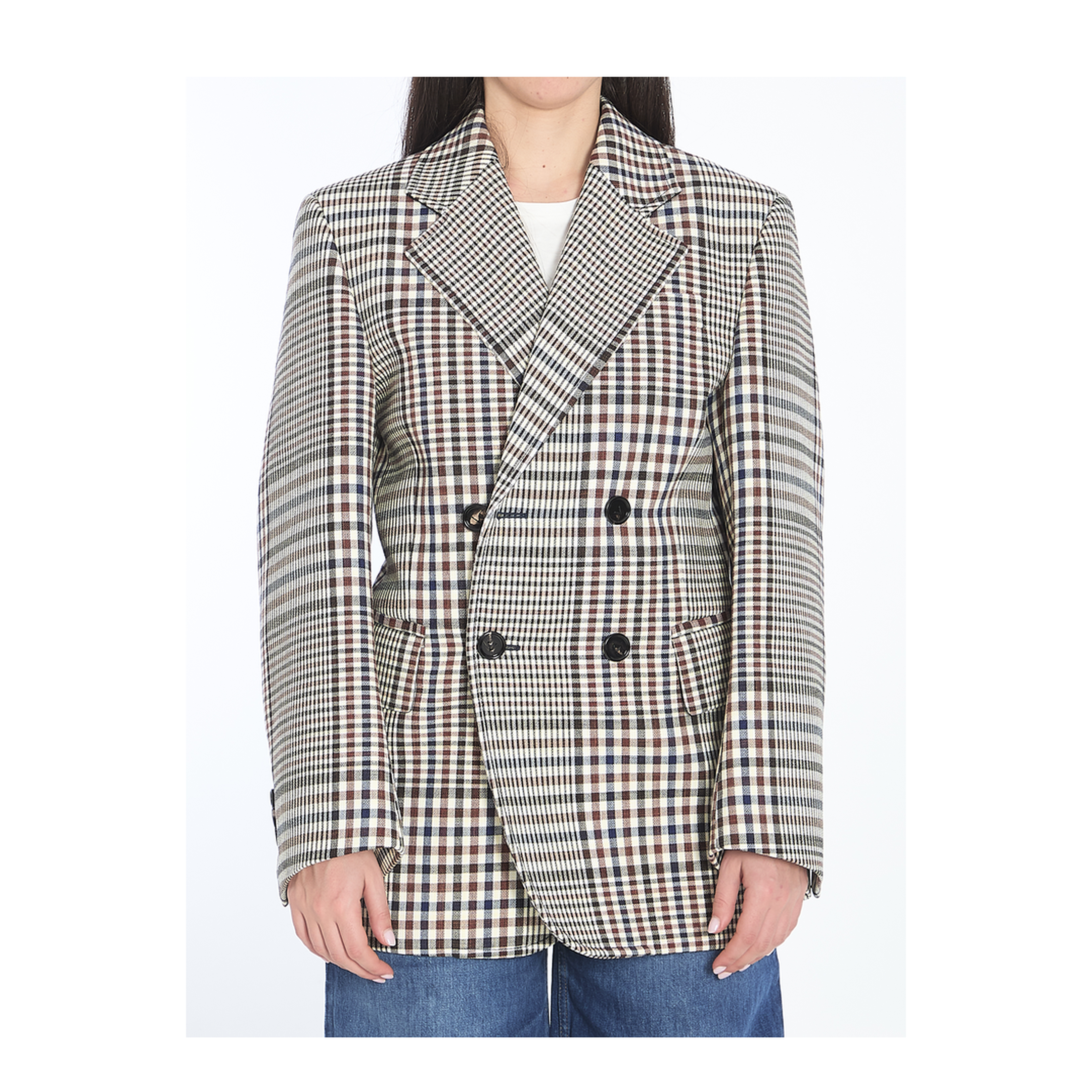 Double-Breasted Check Blazer - Image 1