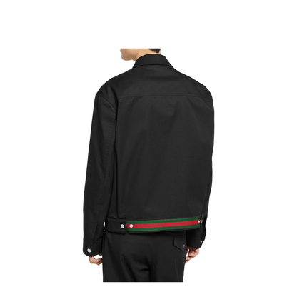 Cotton Twill Jacket with Web Detail in Black - Image 2