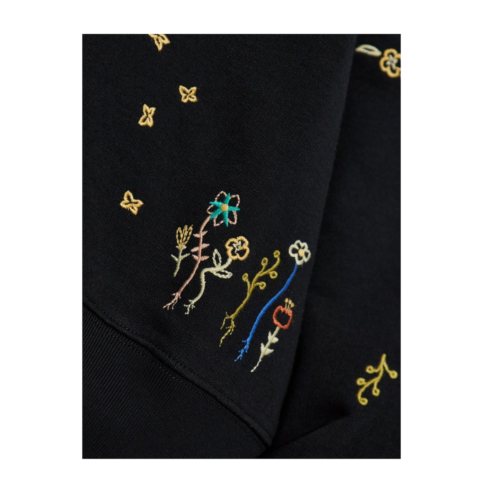 Black Multicoloured Floral Embroidery Crew Neck Long Sleeves Ribbed Cuffs and Hem Relaxed Fit - Image 4