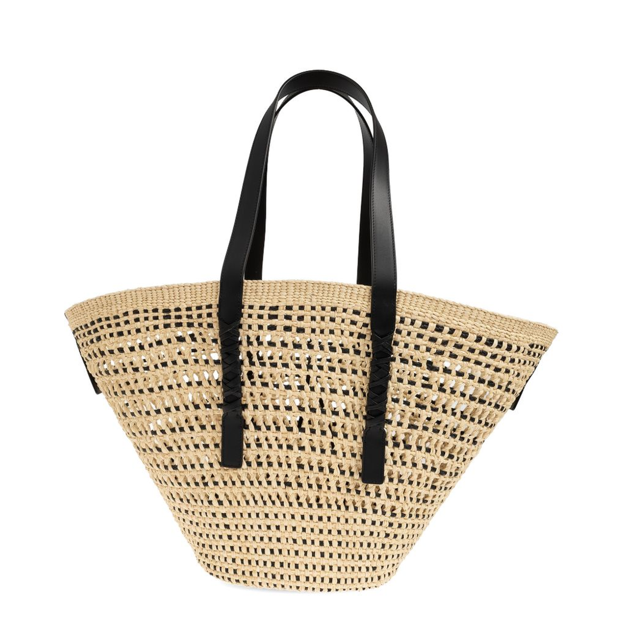 Paula's Ibiza Large Iraca Palm and Calfskin Basket - Natural/Black - Image 1