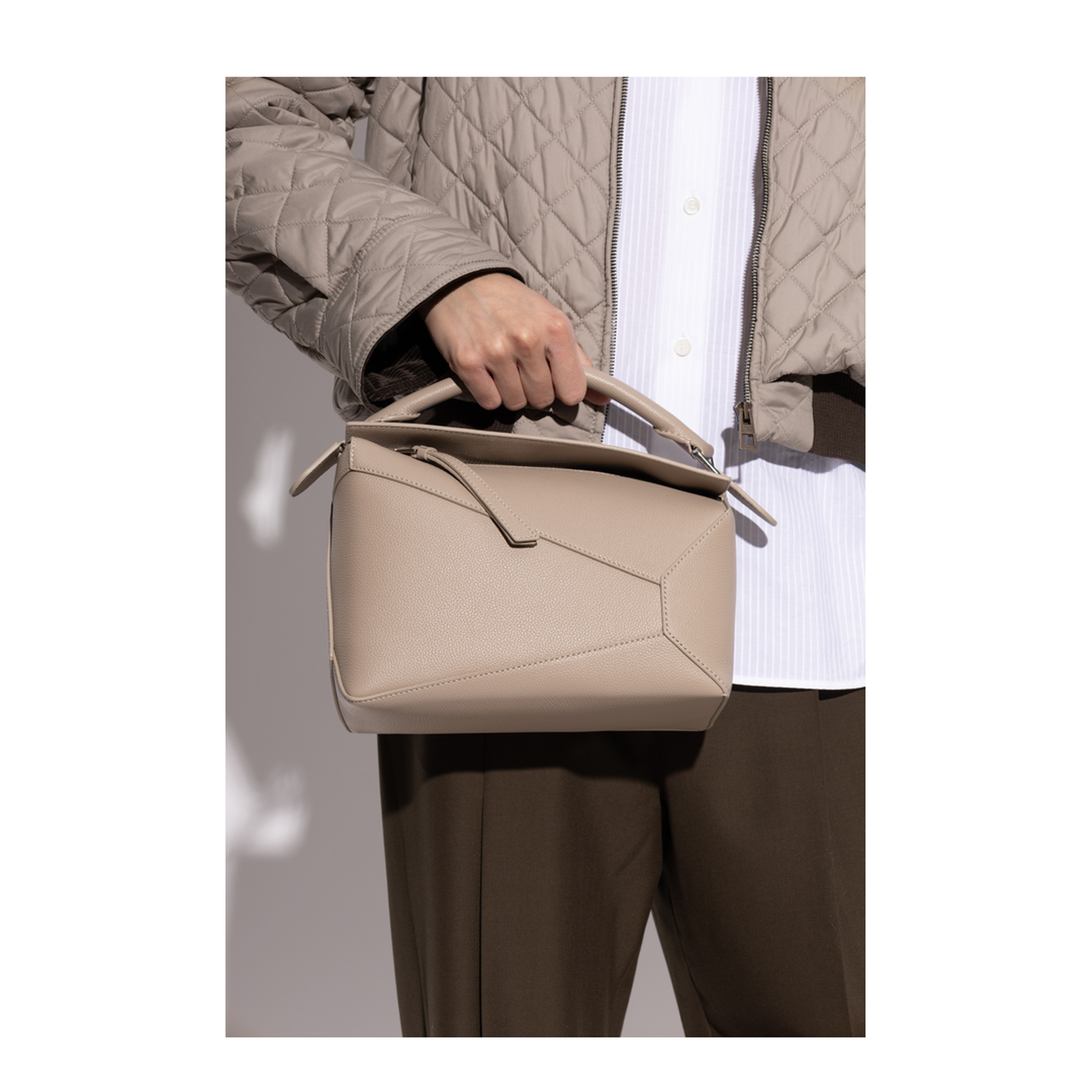 Puzzle Edge Small Calfskin Shoulder Bag - Clay - Image 2