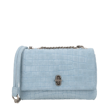 Slim Croc Suede Dual Chain Shoulder Bag - Blue - Image 1