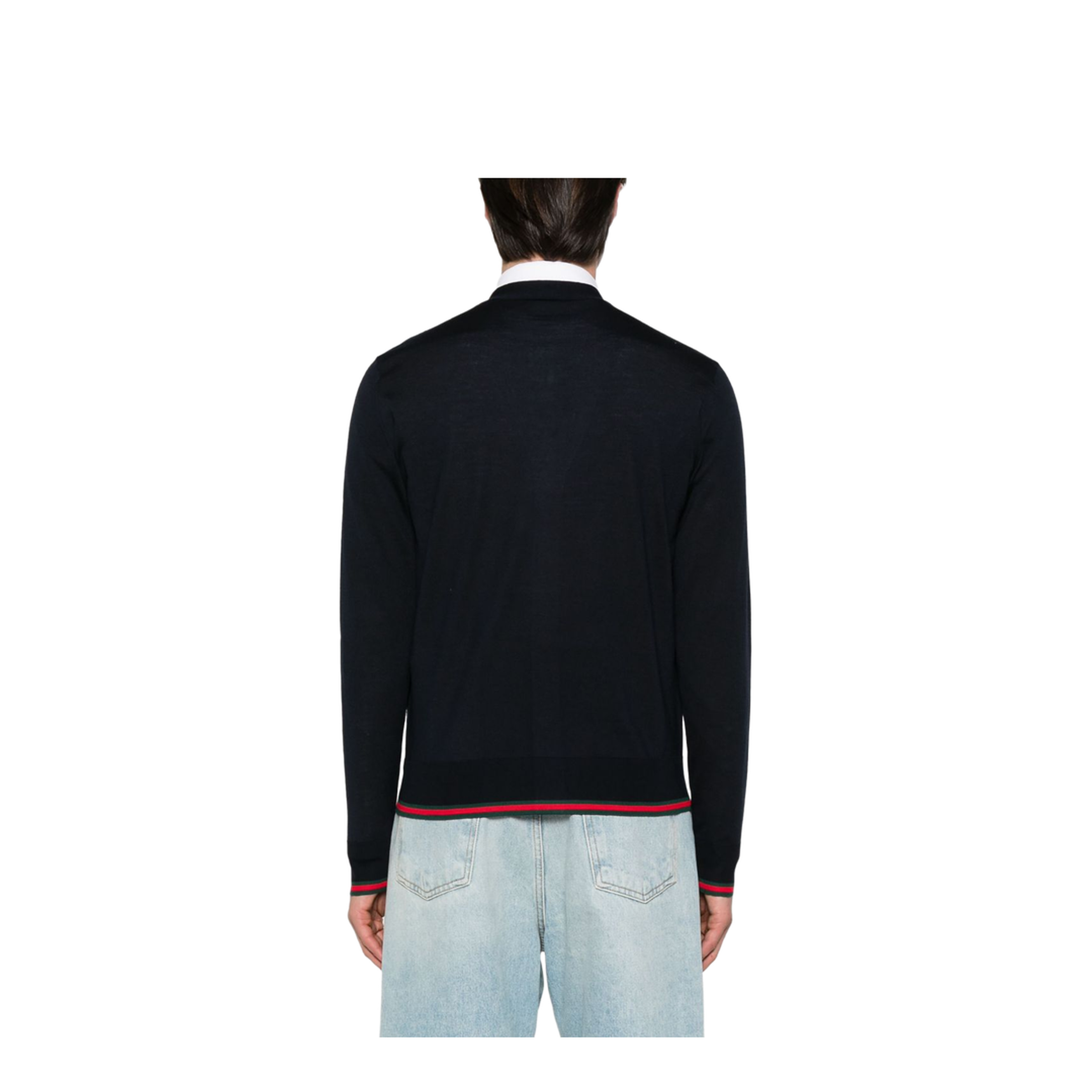 Wool Knit Cardigan with Web in Dark Blue - Image 5