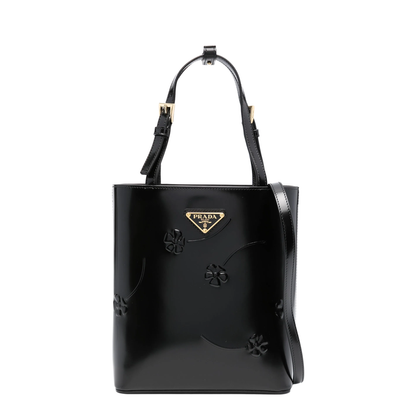 Floral-Embellished Leather Tote Bag - Image 1