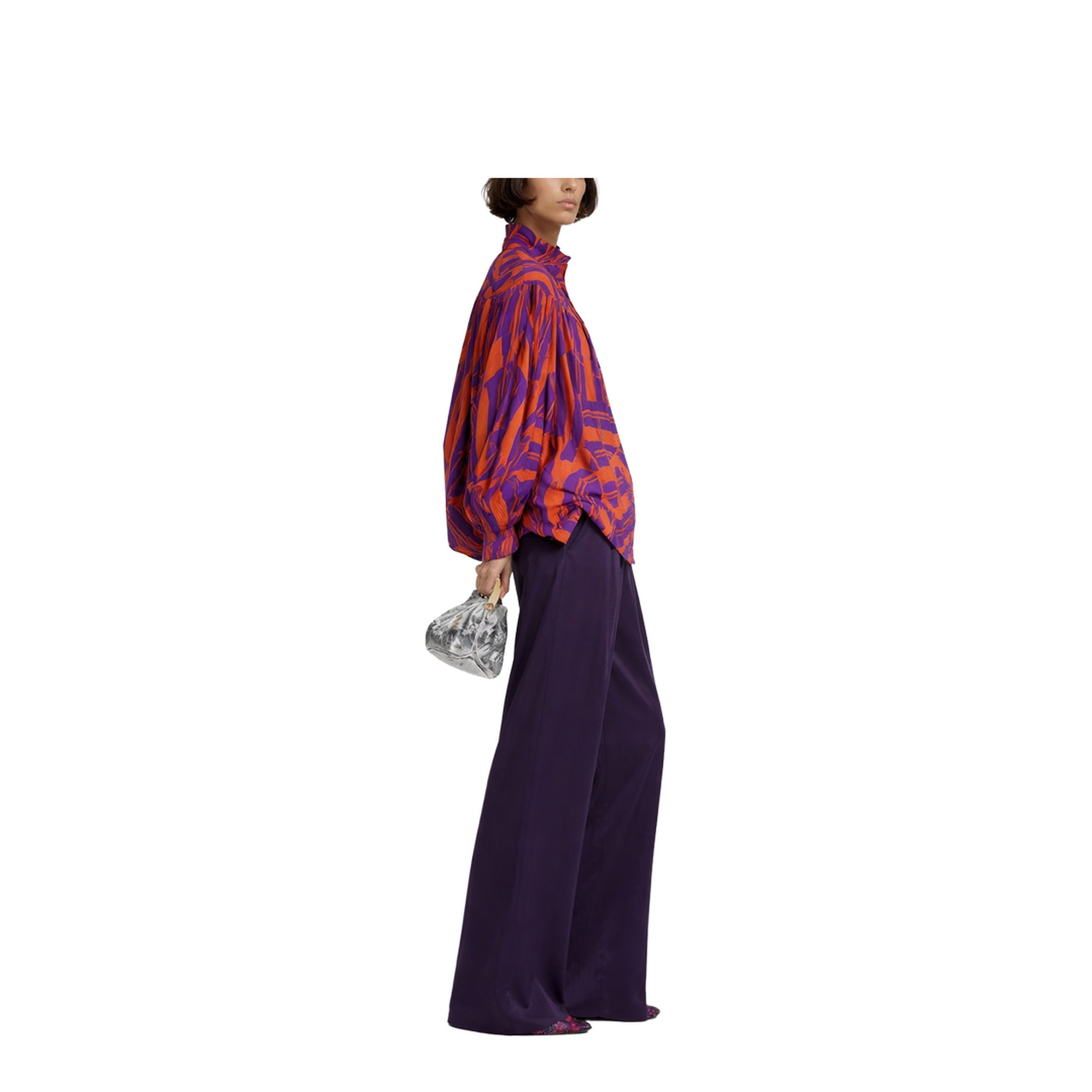 Loose Shirt with Ruffle Details and Crushed Stripe Print - Image 2