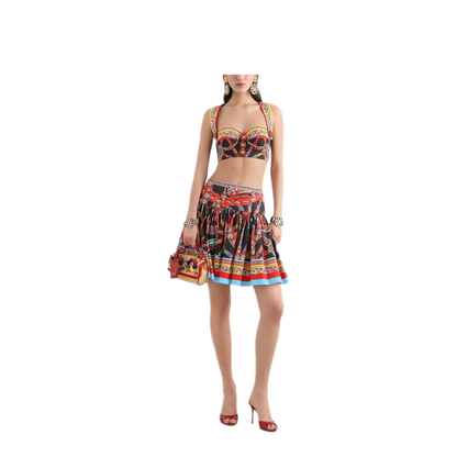 Mini Skirt in Poplin Carretto Print - Image 2
