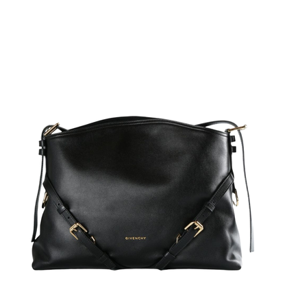 Voyou Medium Shiny Leather Shoulder Bag - Black - Image 1