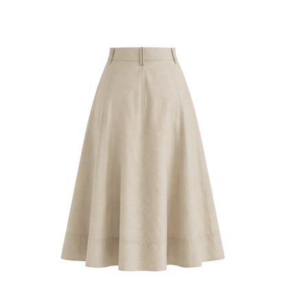 Flared Cotton Skirt Beige - Image 3
