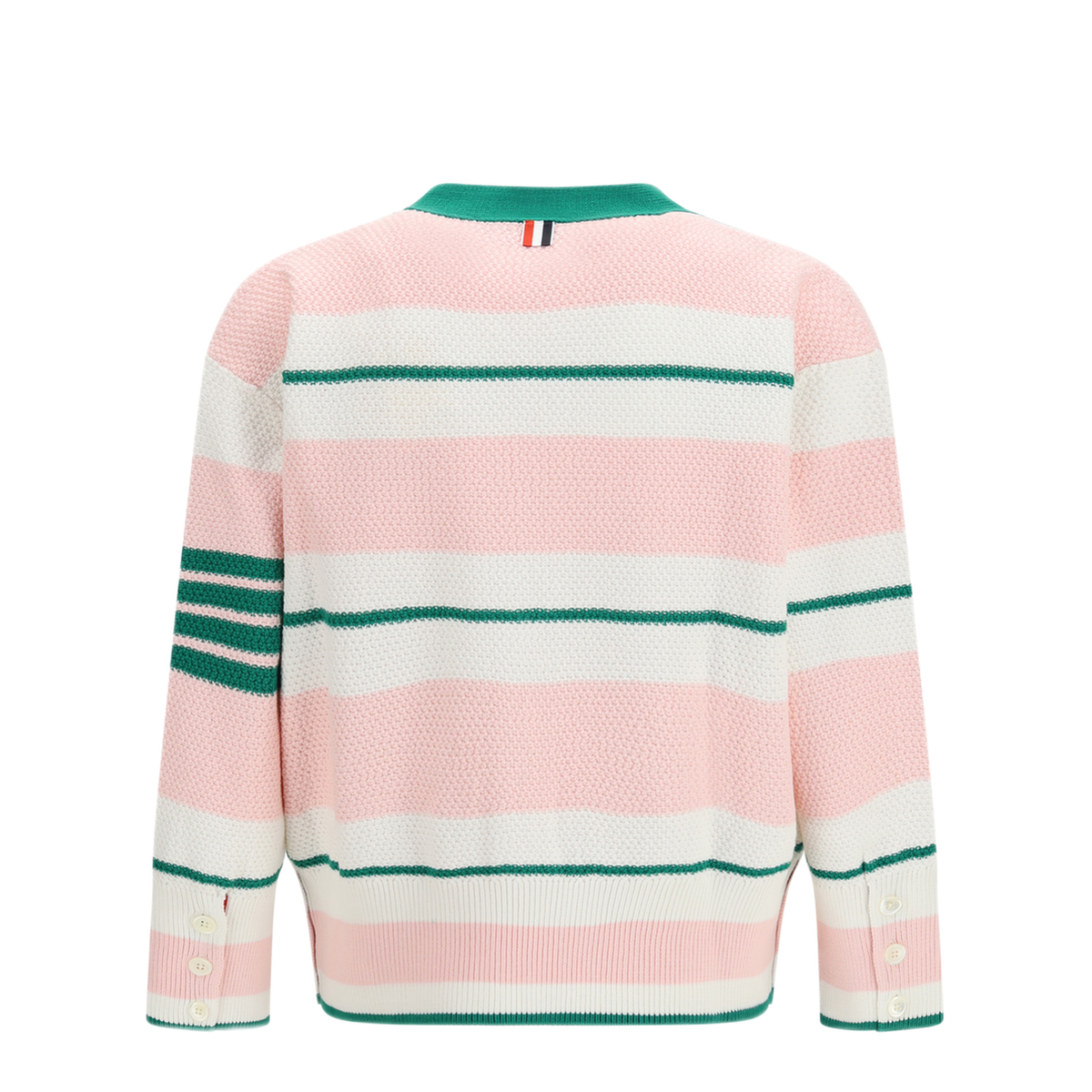 Classic Stripe Seed Stitch V Neck Cardigan - Image 2