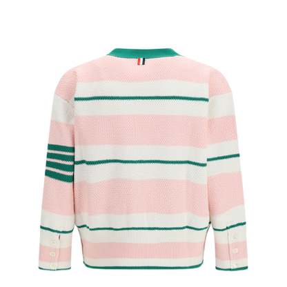 Classic Stripe Seed Stitch V Neck Cardigan - Image 2
