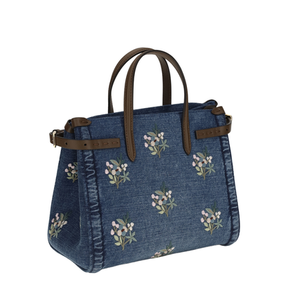 Small Antibes Handbag in Embroidered Denim - Image 3