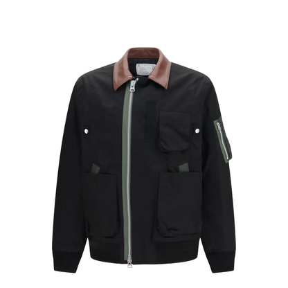 Cotton Bomber Jacket with Leather Details - Image 1