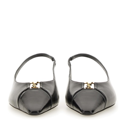 Black Leather Pointed Toe Slingback Strap Flat Sole - Image 4