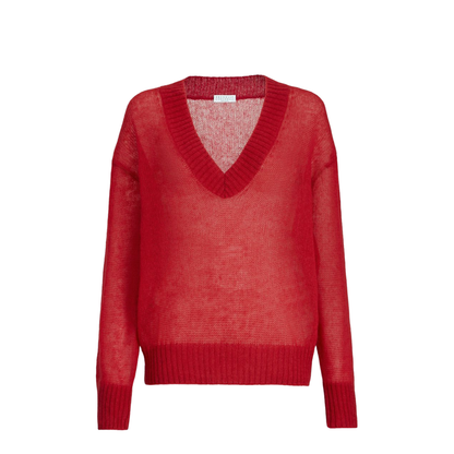 V-neck Knitted Sweater Red - Image 1