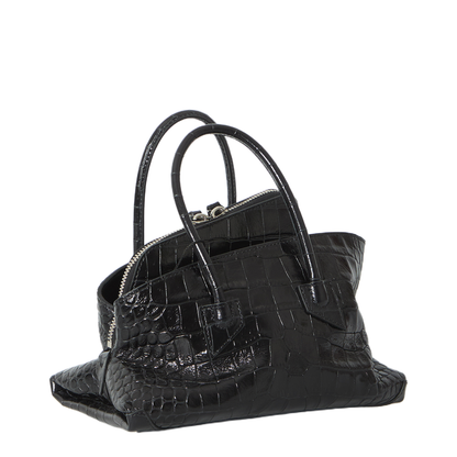 La Passeggiata Mini Croc-Effect Calf Leather Top-Handle Bag - Black - Image 2