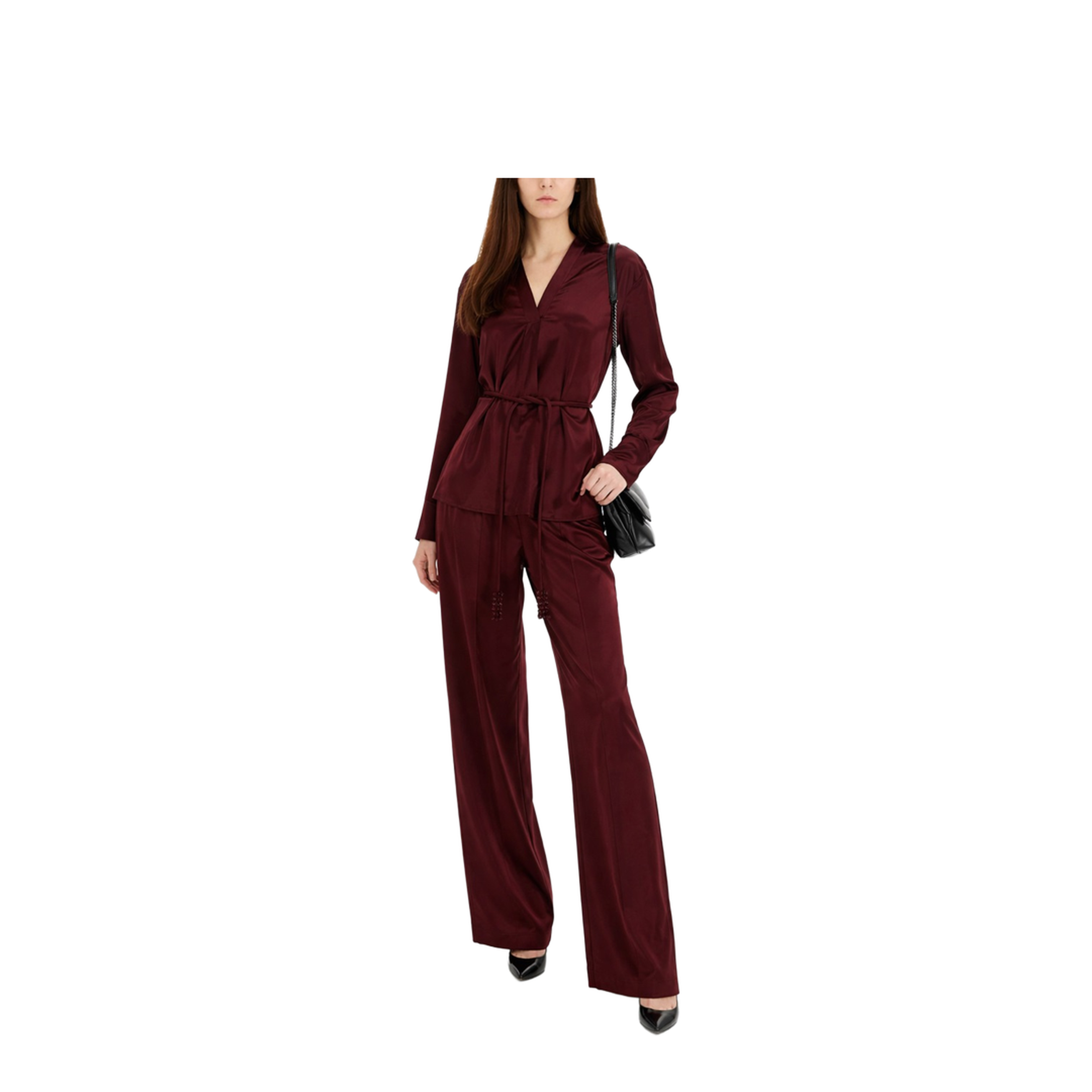 Burgundy Satin Wide-Leg Pants - Image 2