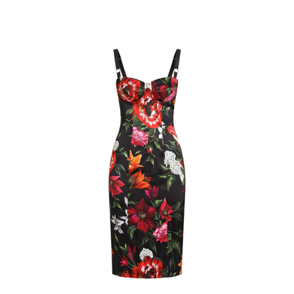 Flower-print satin dress - Image 1