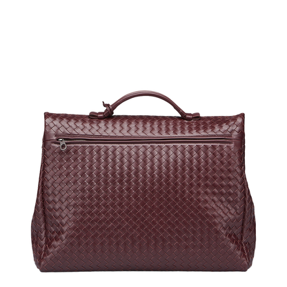 Intrecciato Large Leather Briefcase - Burgundy - Image 3