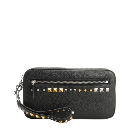 Rockstud Leather Clutch - Black - Image 1