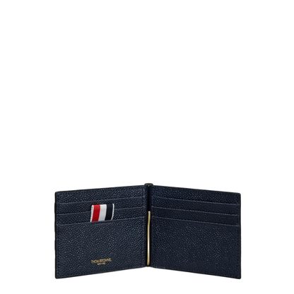 Money Clip Wallet with Side 4 Bar Stripes in Pebble Grain Leather - Image 3