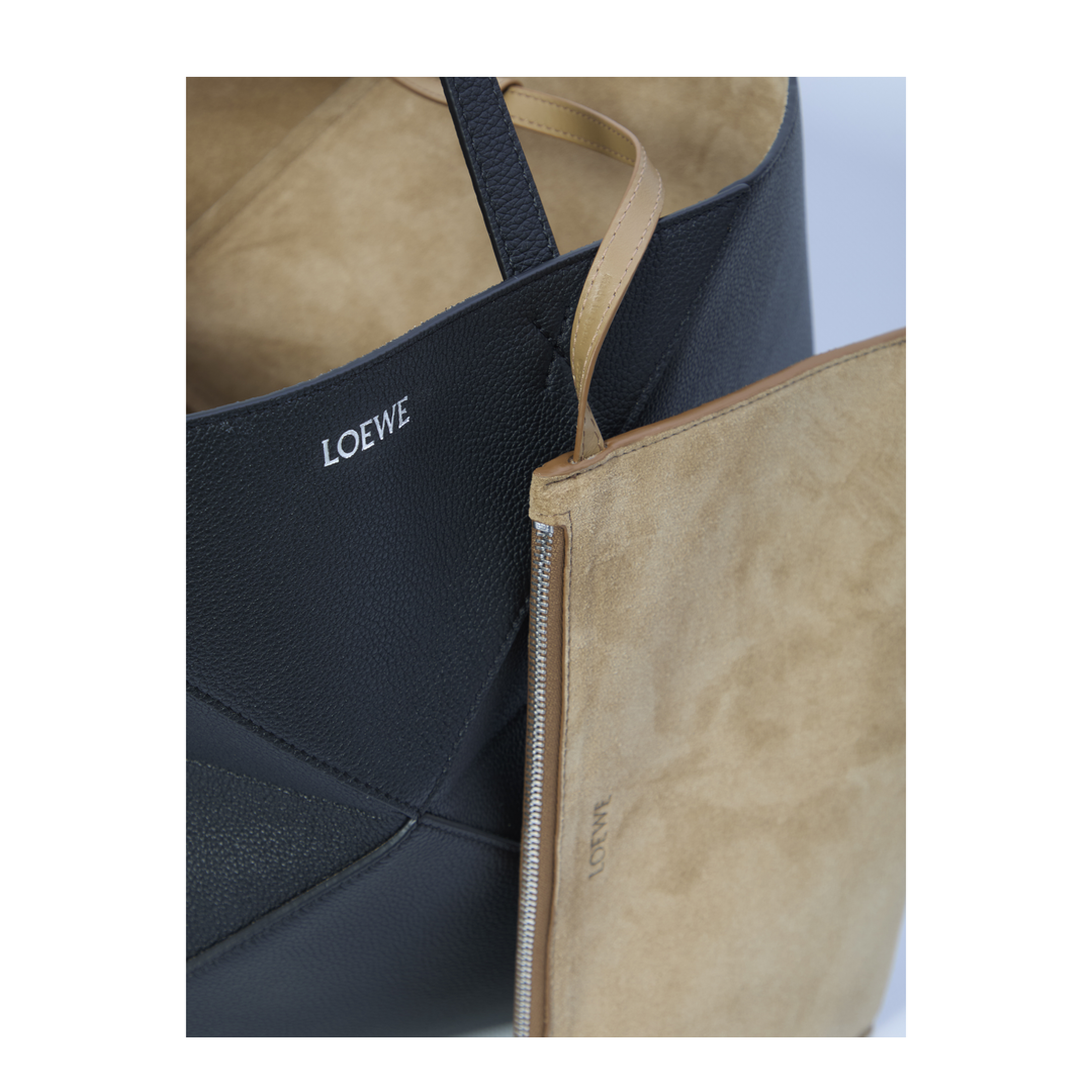 Puzzle Medium Horizontal Soft Grained Calfskin Tote - Black - Image 4