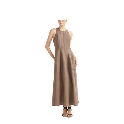 Long Linen Dress Light Brown - Image 4