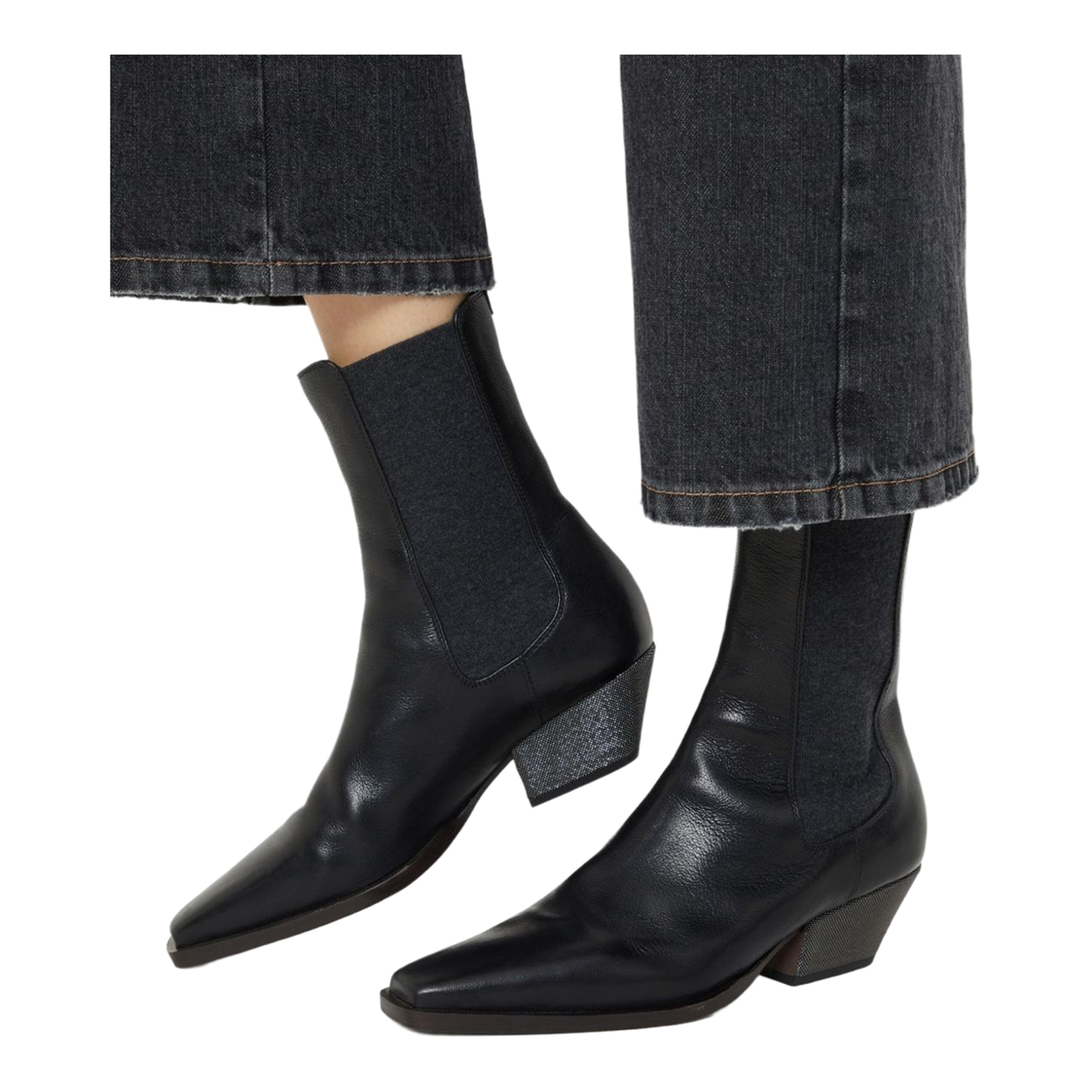 Cuban Heel Leather Boots - Black - Image 5
