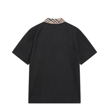 Dark Grey Polo Shirt with Check Collar - Image 2