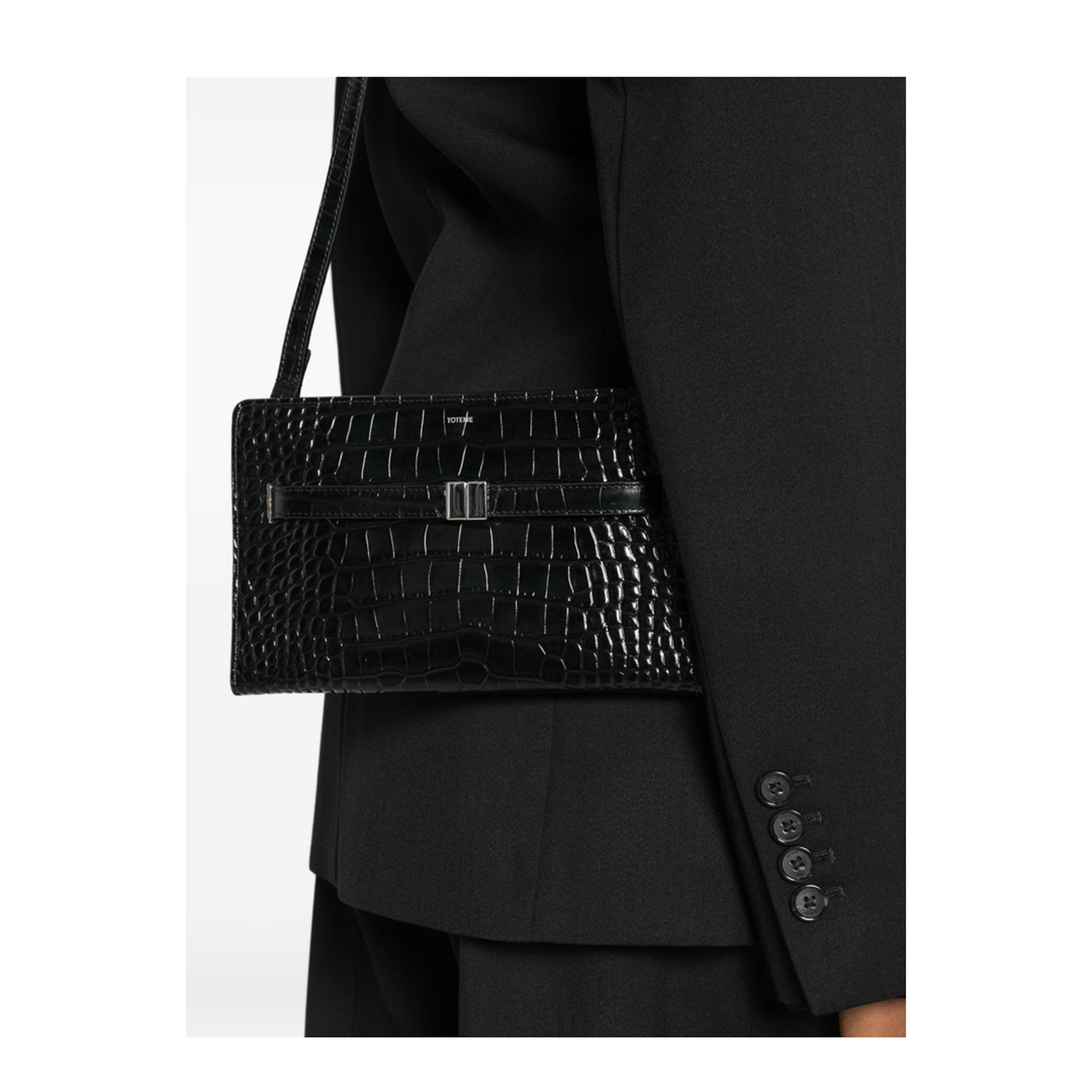Croco-Embossed Leather Mini Crossbody Bag - Black - Image 2