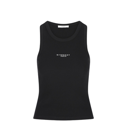 Black Slim-Cut Tank Top with Logo - Image 1