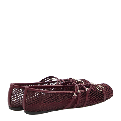 Horsebit Ballet Flat in Rosso Ancora Mesh - Image 3