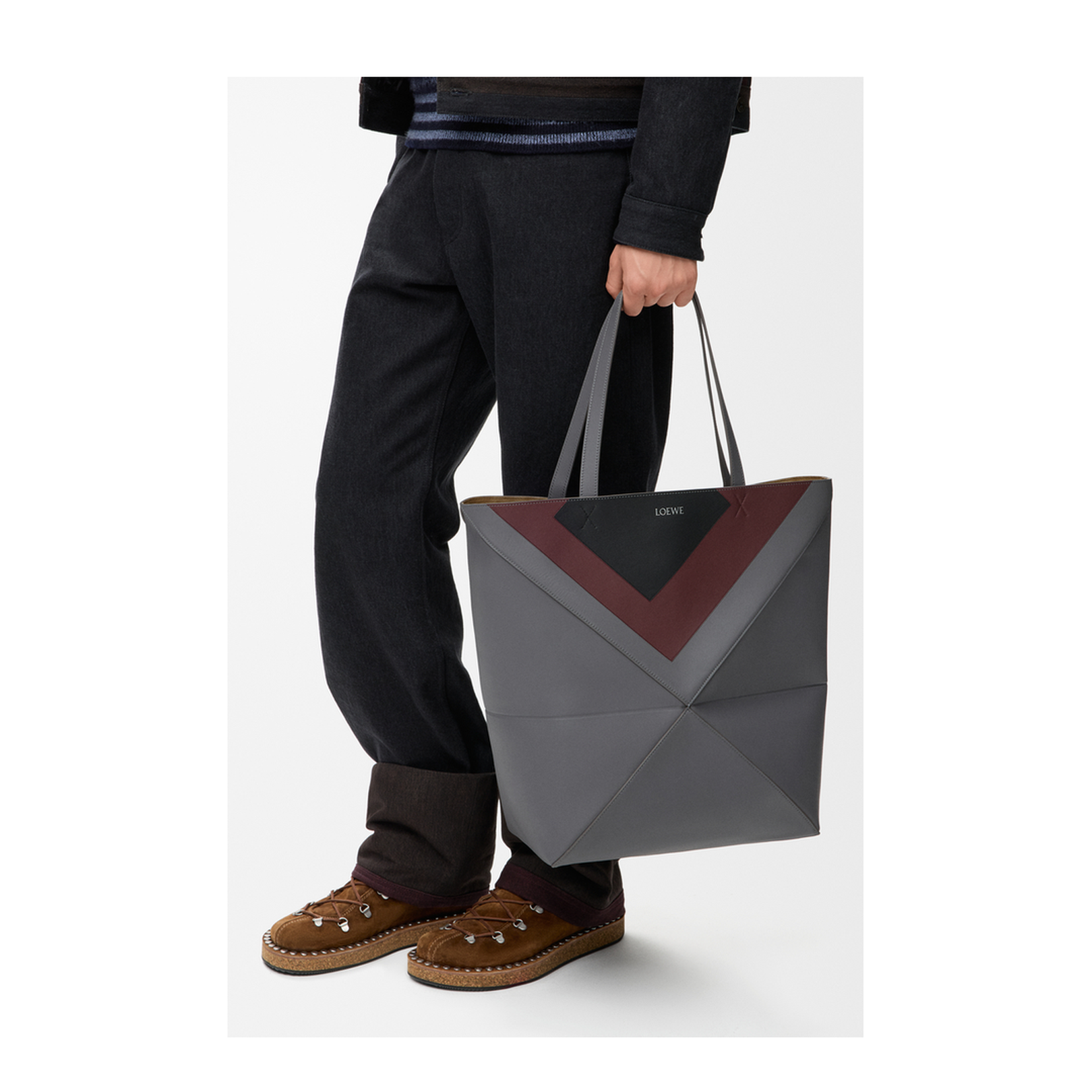 XL Puzzle Fold Tote in Nappa Calfskin Grey - Image 4