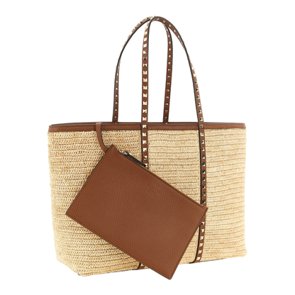 Rockstud Raffia Large Shopping Tote - Natural - Image 3