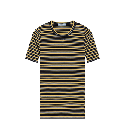 Navy Yellow Striped Stretch Cotton T-Shirt - Image 1