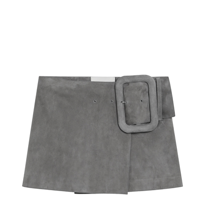 Grey Suede Mini Skirt with Large Buckle Belt - Image 1