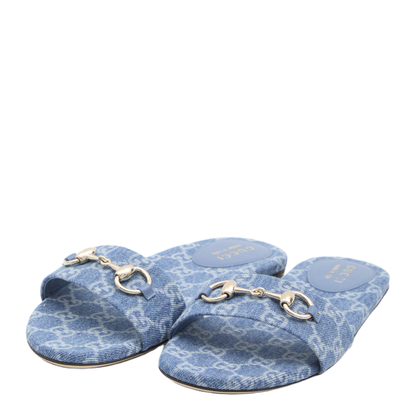 Slide Sandal with Horsebit in Blue GG Denim - Image 2