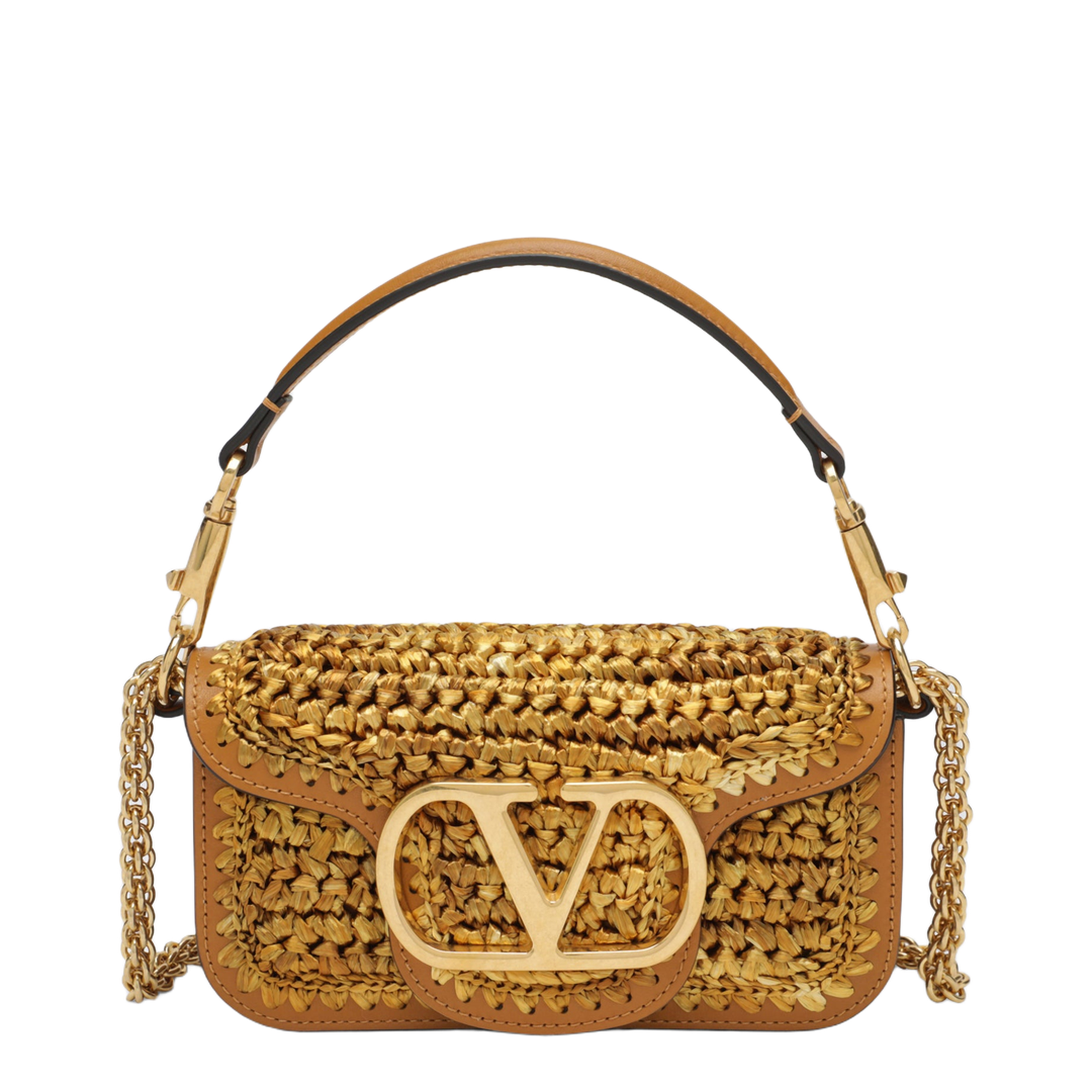 Locò Small Raffia Shoulder Bag - Natural Raffia/Brown with Gold-Tone Hardware - Image 1