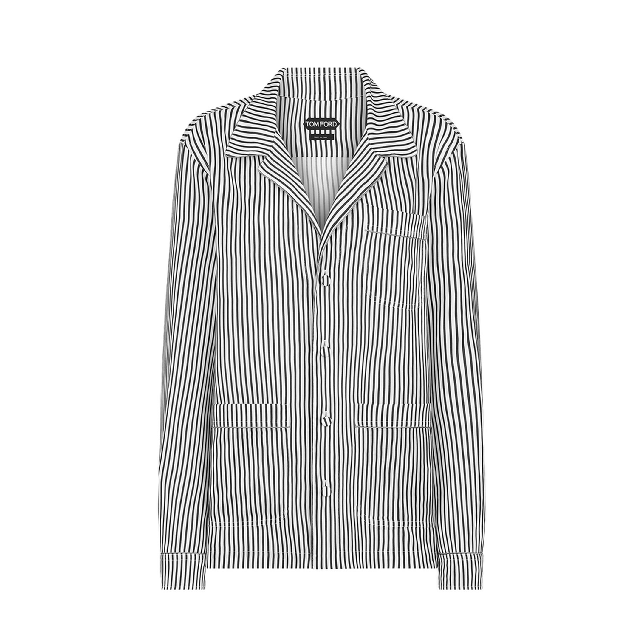 Striped Silk PJ Shirt with Piping - Image 1
