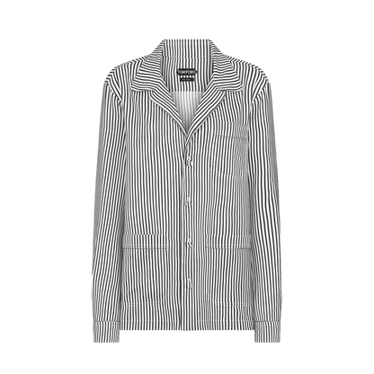 Striped Silk PJ Shirt with Piping - Image 1