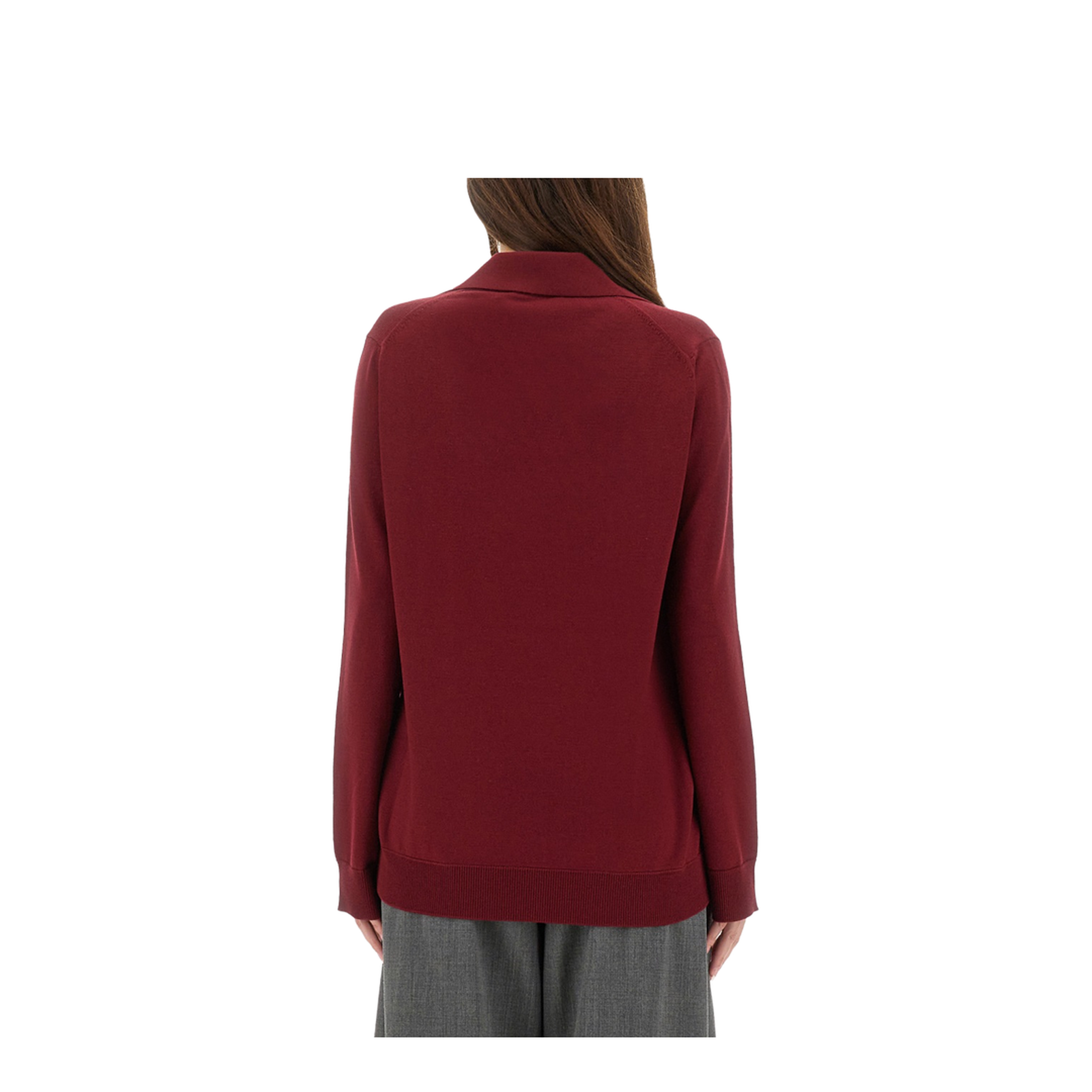 Extra Fine Wool Polo Top in Rosso Ancora Red - Image 3