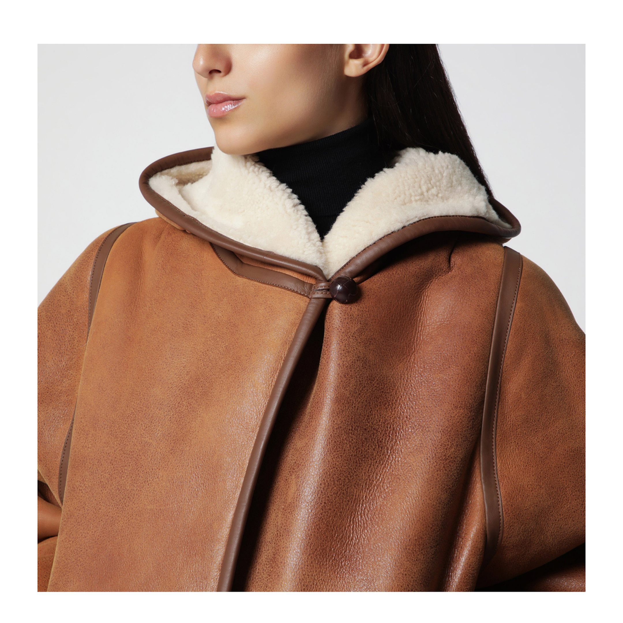 Amiel Hooded Shearling Short Coat - Image 2