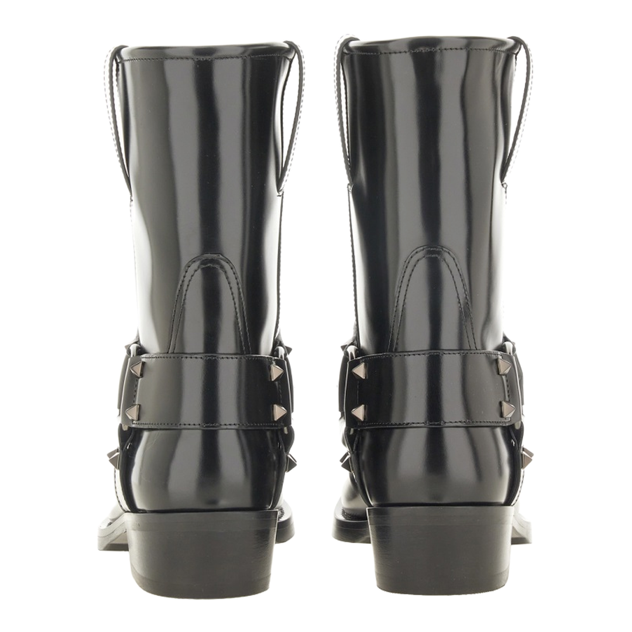 Black Leather Biker Rockstud Low Boot - Image 3