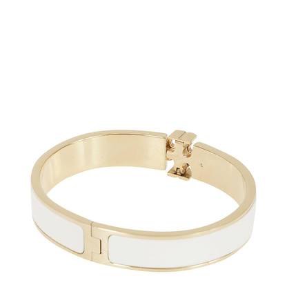 White Bracelet With Logo Plaque Closure In 18K Gold-Plated - Image 2