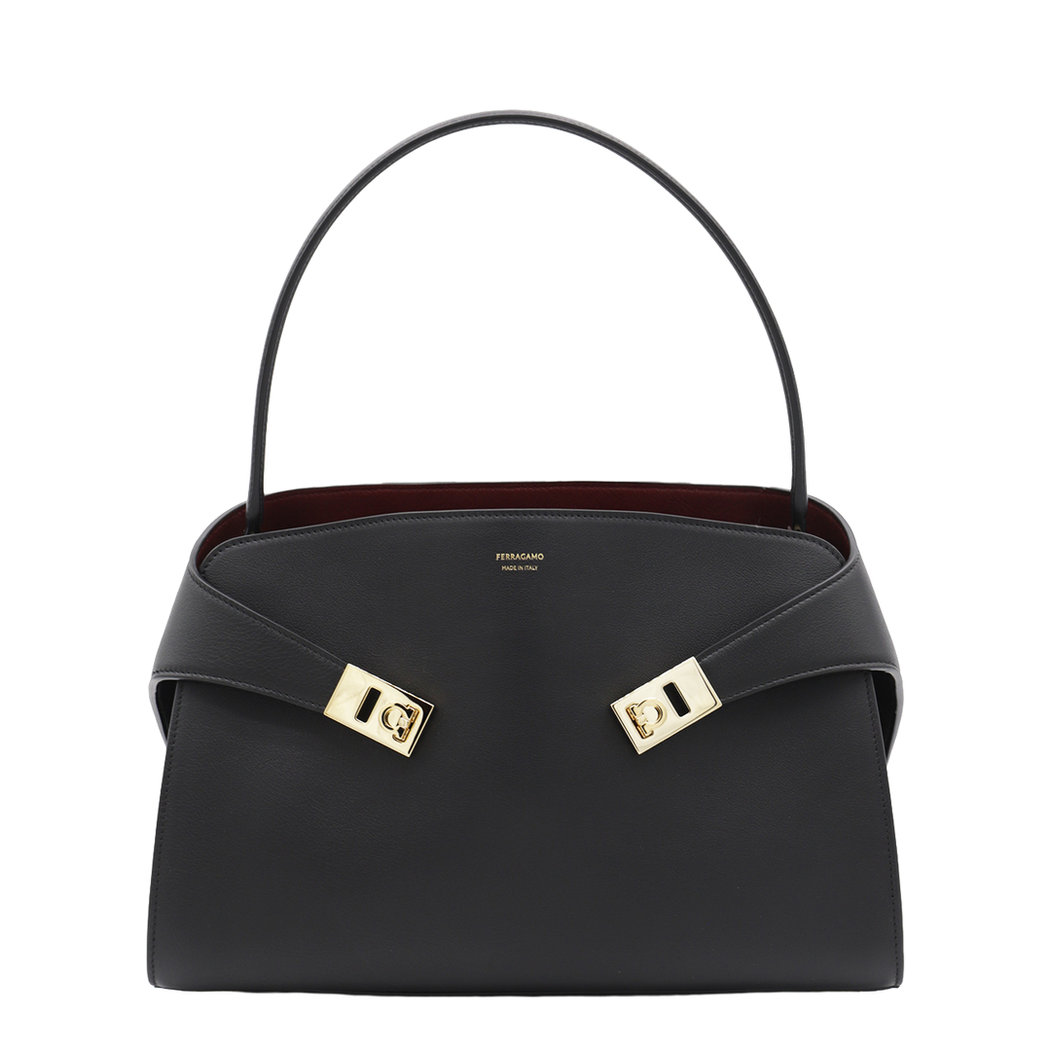 Hug Soft Medium Calf Leather Shoulder Bag - Nero / Burgundy - Image 1