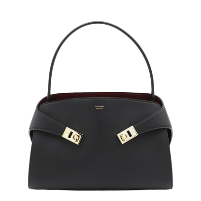 Hug Soft Medium Calf Leather Shoulder Bag - Nero / Burgundy - Image 1