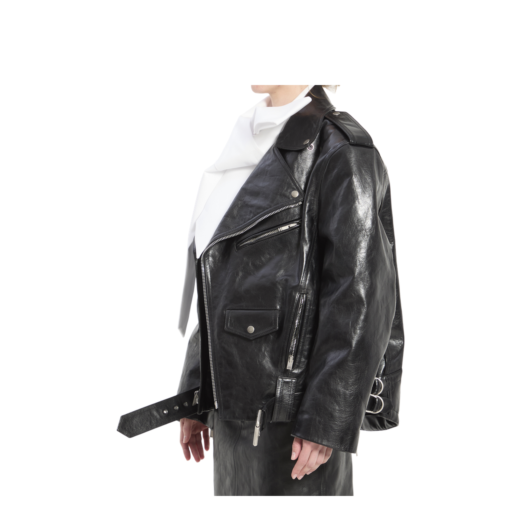 Hammered Leather Biker Jacket - Image 2
