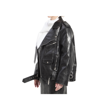 Hammered Leather Biker Jacket - Image 2
