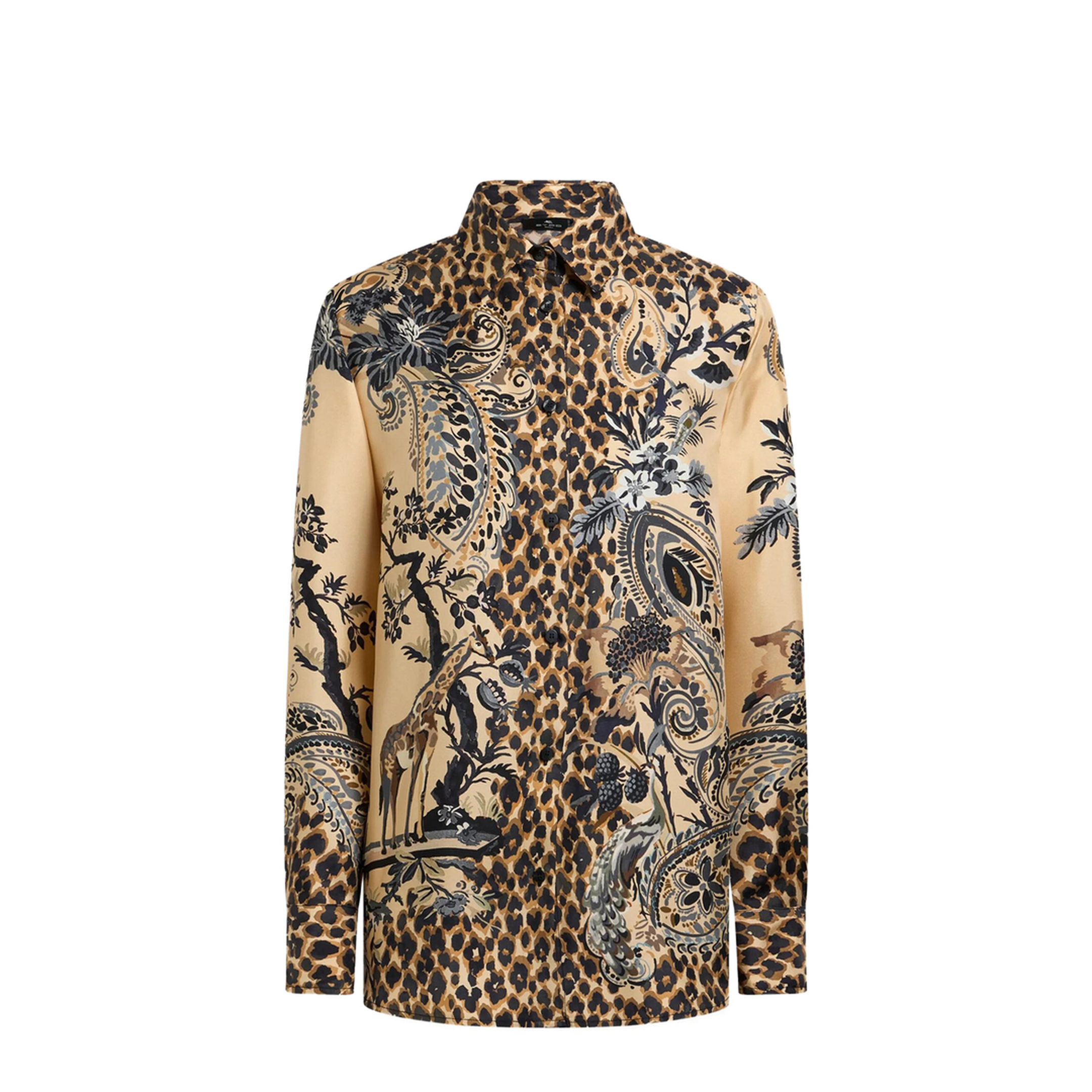 Silk Shirt with Placed Leopard Print - Image 1